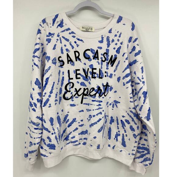 Wound Up Womens Sarcasm Level Expert Blue White Sweatshirt Sweater Top NEW XXL - Picture 1 of 10